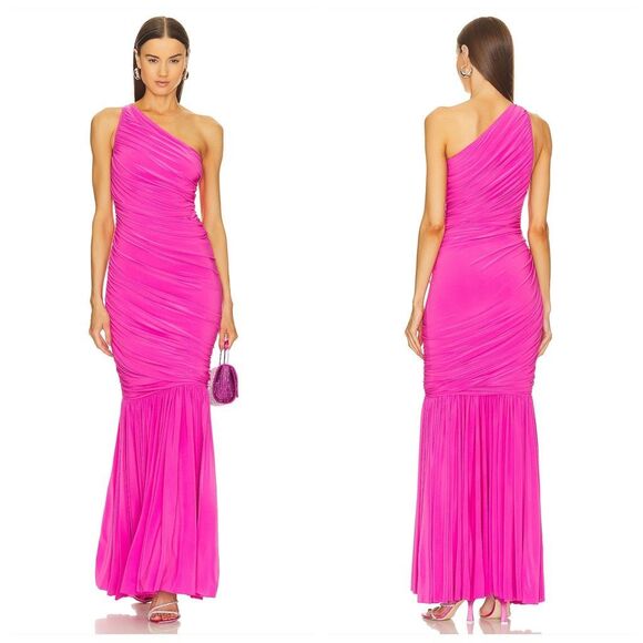 NWT Norma Kamali Womens Diana One Shoulder Fishtail Gown Orchid Pink Medium - Picture 1 of 10